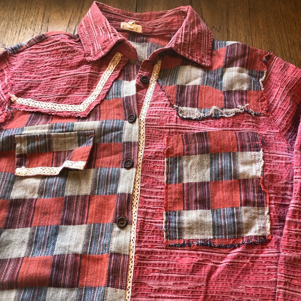 Pol Woman’s Button Up Shirt Patchwork Oversized S… - image 2